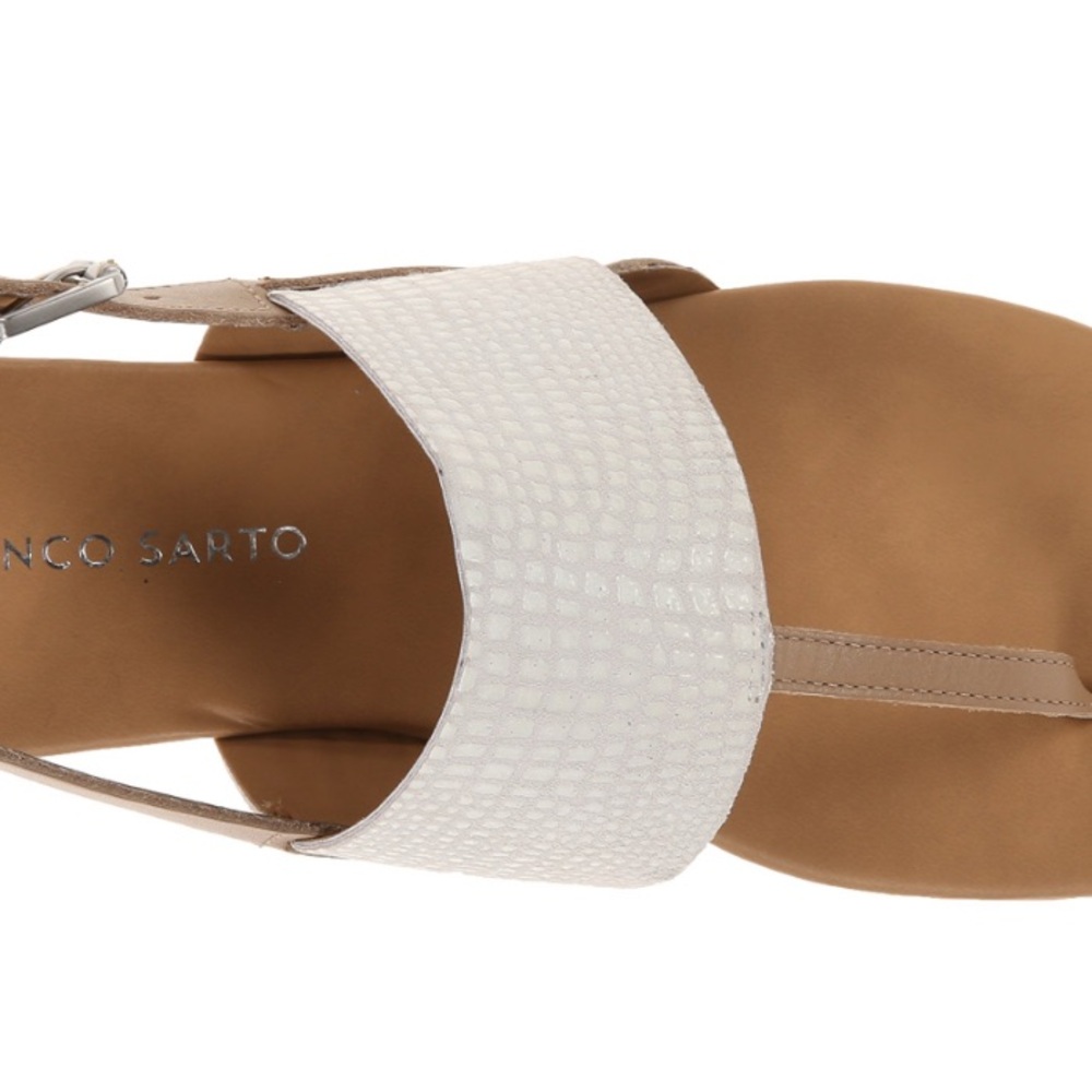 Franco Sarto White and Tan Sandals with Wide Strap Design